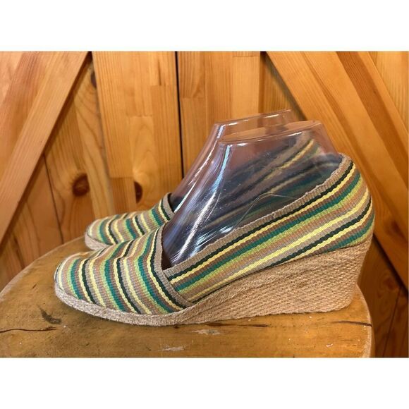 ANDRE ASSOUS Multicolored Canvas Designer Espadrille Close Toe Wedges Size 8.5 - Picture 3 of 8